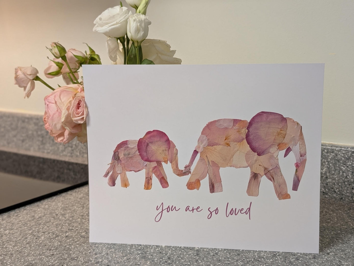 Mama & Me Elephant Pressed Flower Art Print – 8x10 Mother and Baby Elephant Wall Decor Mother’s Day Gift – Nature-Inspired Home Decor