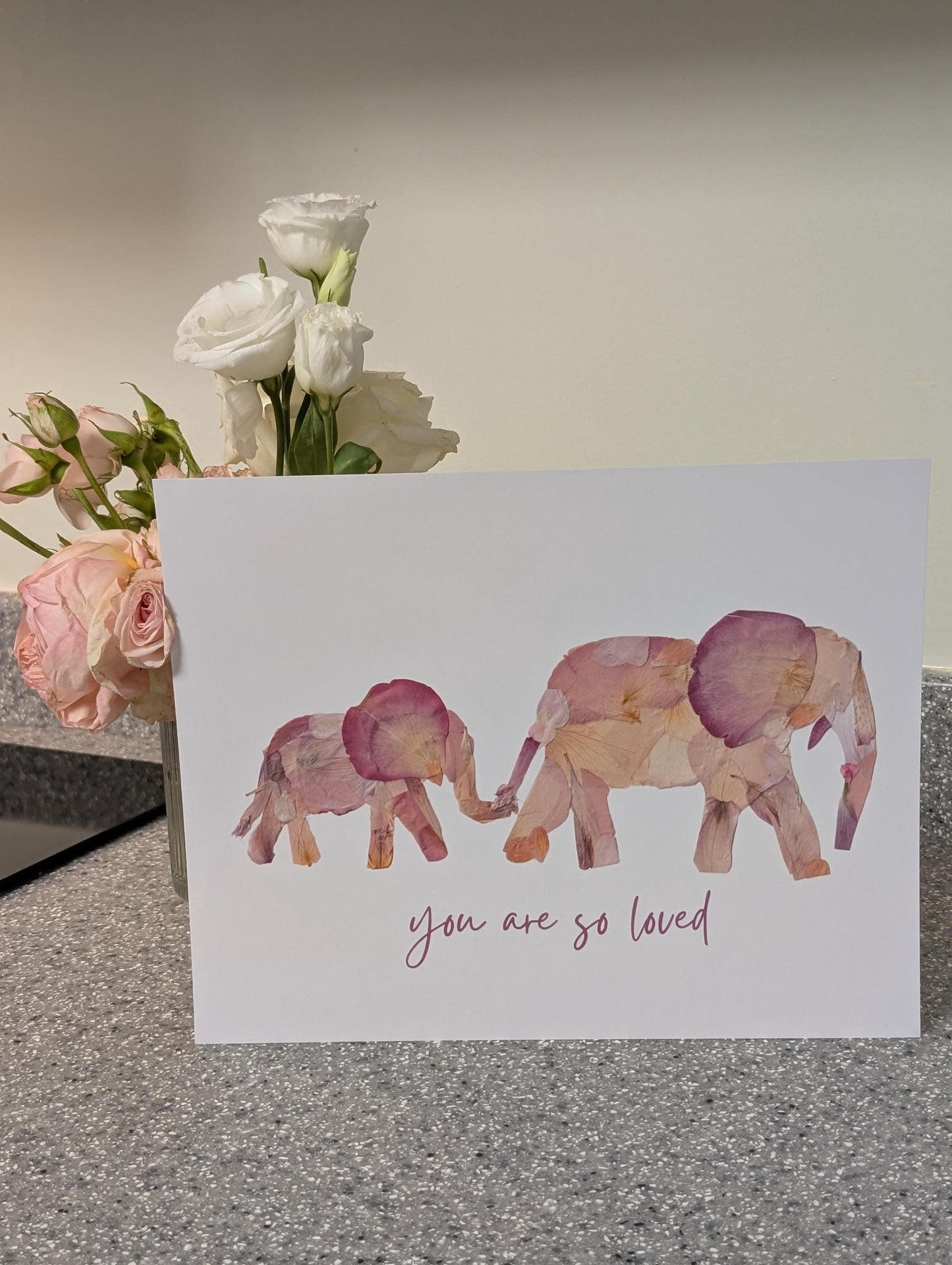 Mama & Me Elephant Pressed Flower Art Print – 8x10 Mother and Baby Elephant Wall Decor Mother’s Day Gift – Nature-Inspired Home Decor