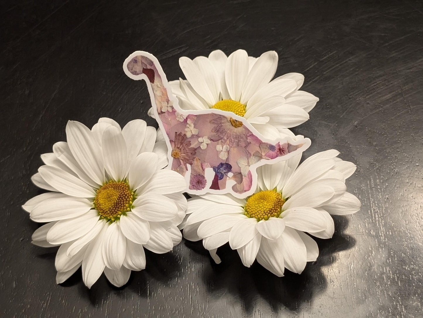 Floral Brachiosaurus Sticker – Printed Pressed Flower Dinosaur Art
