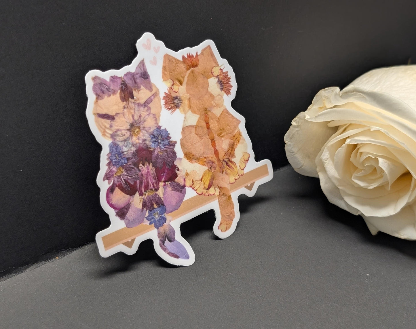Cats in Love Sticker - Pressed Flower Art for Nature Lovers