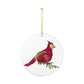 Cardinal Ceramic Ornament — Botanical Pressed Flower Bird Christmas Decoration