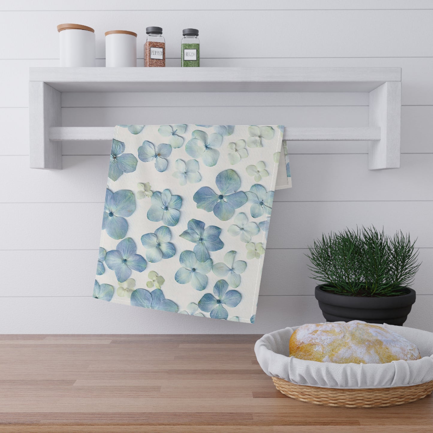 Blue Hydrangea Pattern Tea Towel | Floral Kitchen Linen