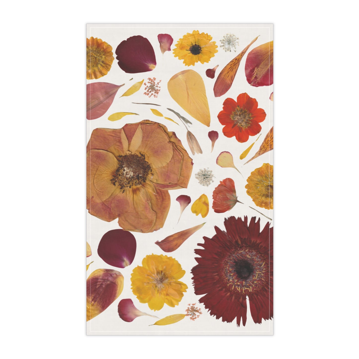 Autumn Pressed Flowers Tea Towel — Rustic Fall Floral Kitchen Linen