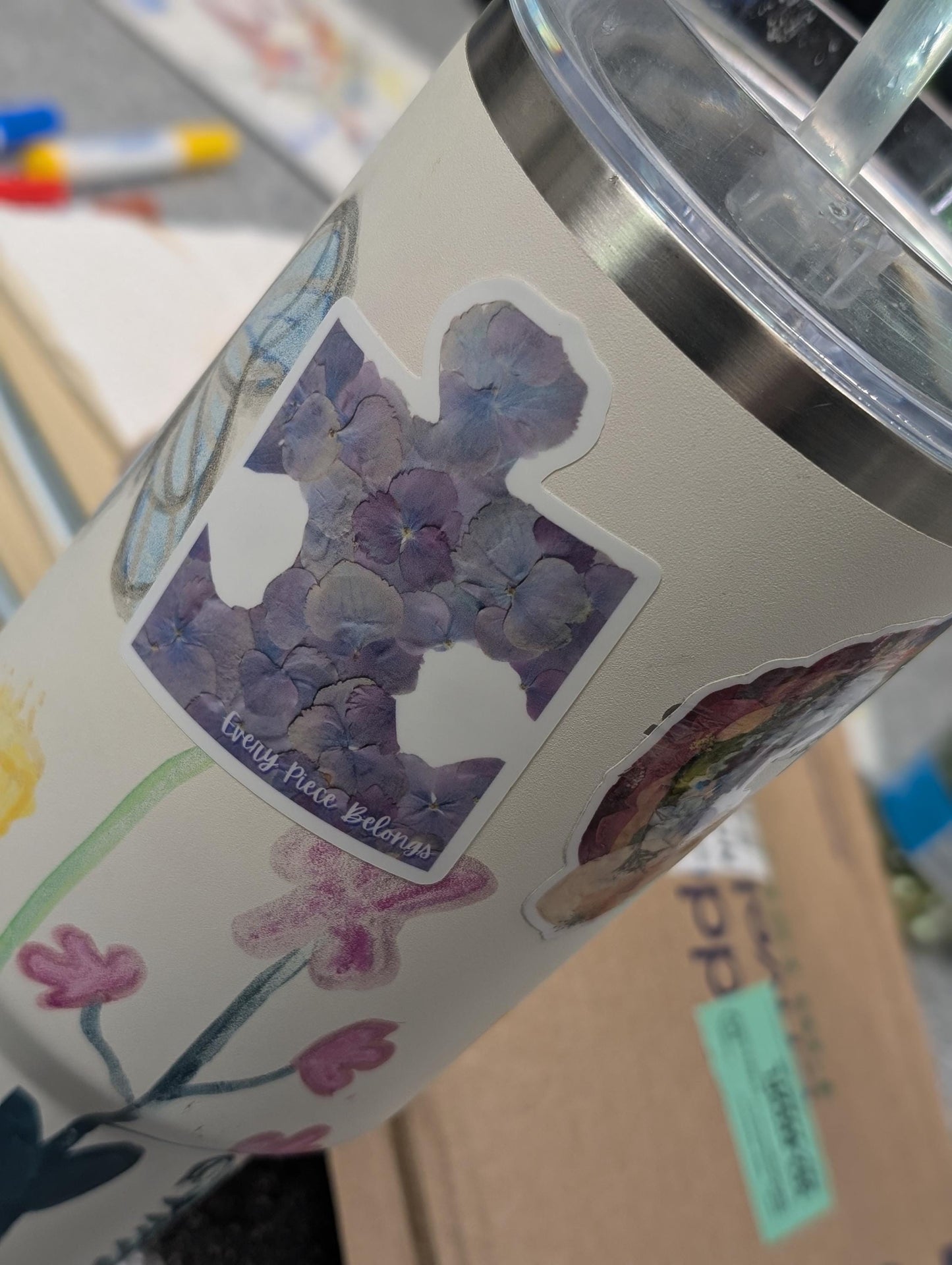 Every Piece Belongs Autism Awareness Puzzle Sticker – Hydrangea Flower Print Design