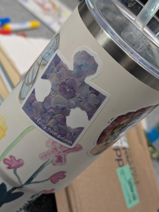 Every Piece Belongs Autism Awareness Puzzle Sticker – Hydrangea Flower Print Design