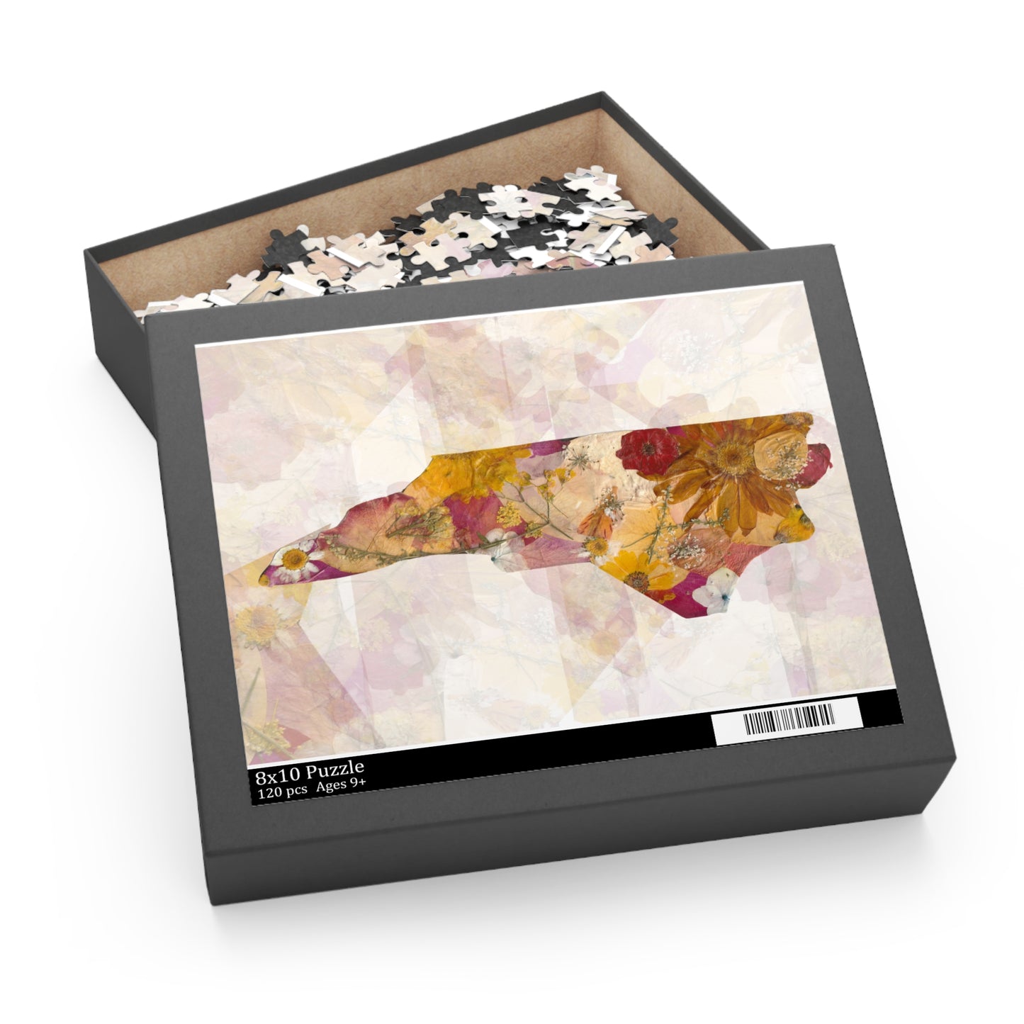 North Carolina Floral Map Puzzle – Vintage Botanical State Jigsaw (120/252/500 pcs)