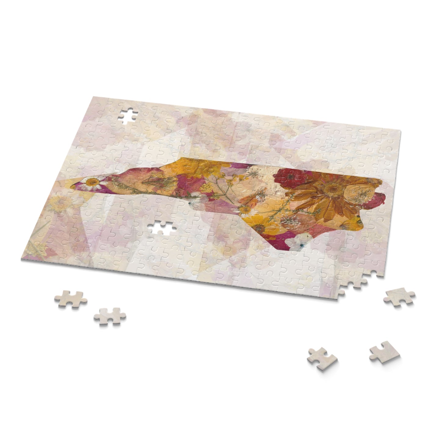North Carolina Floral Map Puzzle – Vintage Botanical State Jigsaw (120/252/500 pcs)