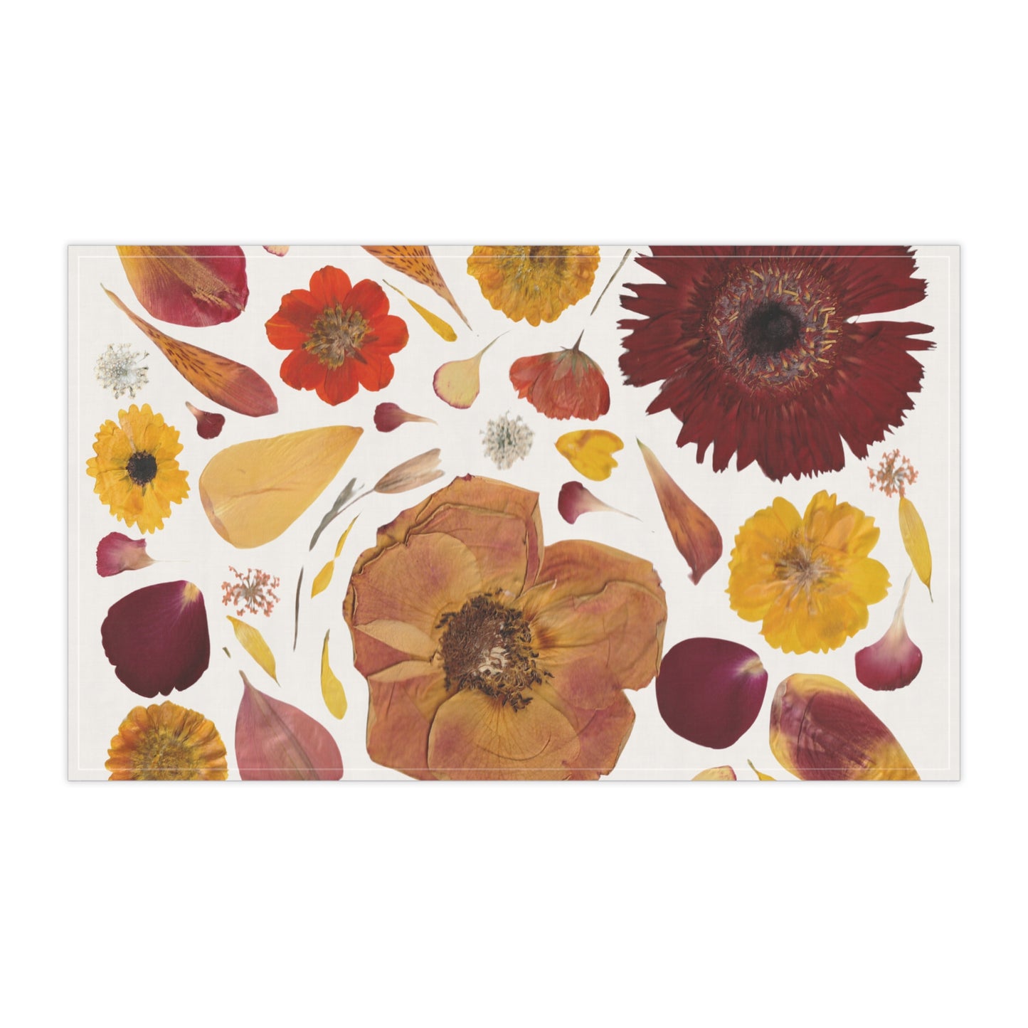 Autumn Pressed Flowers Tea Towel — Rustic Fall Floral Kitchen Linen