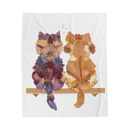 Floral Cats Velveteen Plush Blanket – Cozy Floral Kitties Throw