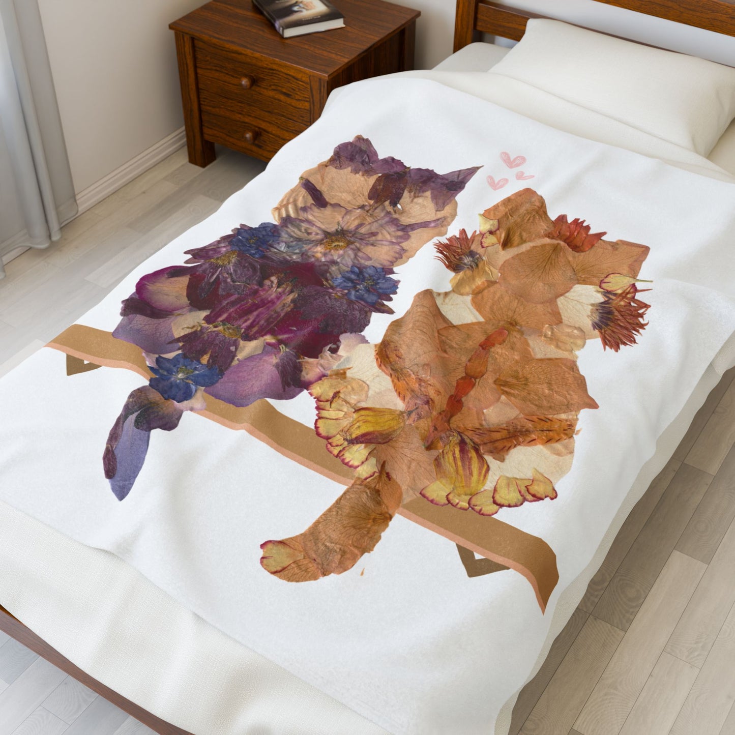 Floral Cats Velveteen Plush Blanket – Cozy Floral Kitties Throw
