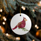 Cardinal Ceramic Ornament — Botanical Pressed Flower Bird Christmas Decoration