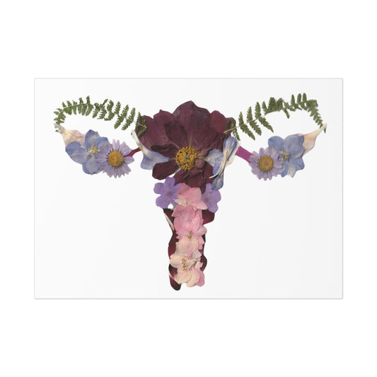 Pressed Flower Uterus Wall Art Print - Feminine Botanical Anatomy Decor, Unique Gift for Women, OB GYN or Midwife Office Art