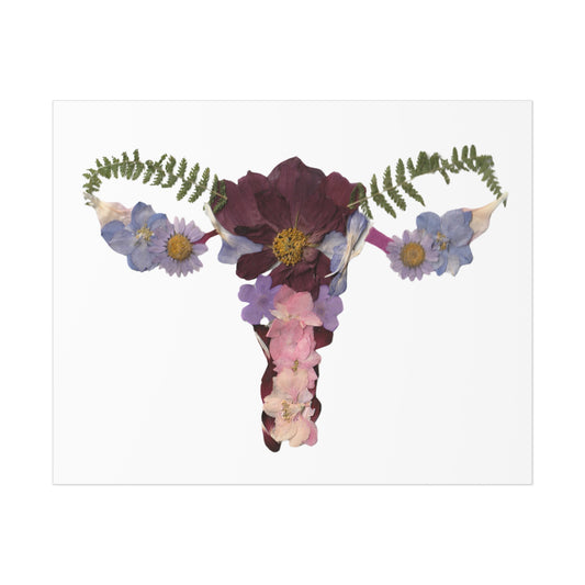 Pressed Flower Uterus Wall Art Print - Feminine Botanical Anatomy Decor, Unique Gift for Women, OB GYN or Midwife Office Art