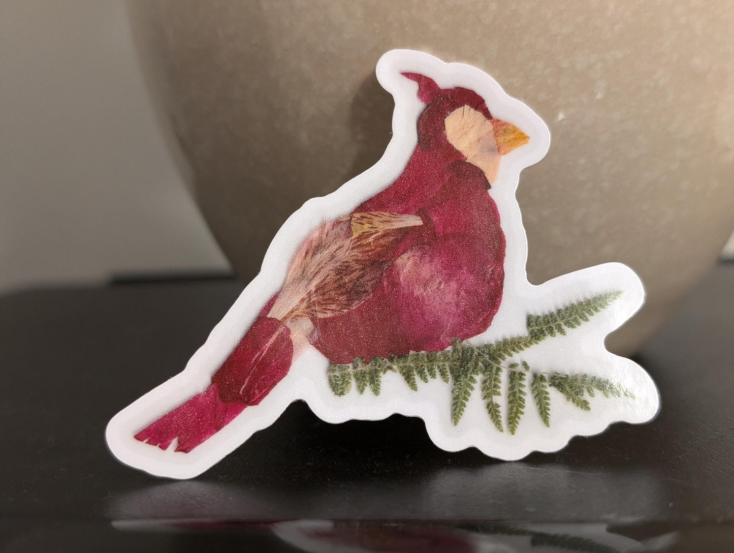 Pressed Flower Cardinal Sticker – Honoring Loved Ones with Nature’s Touch
