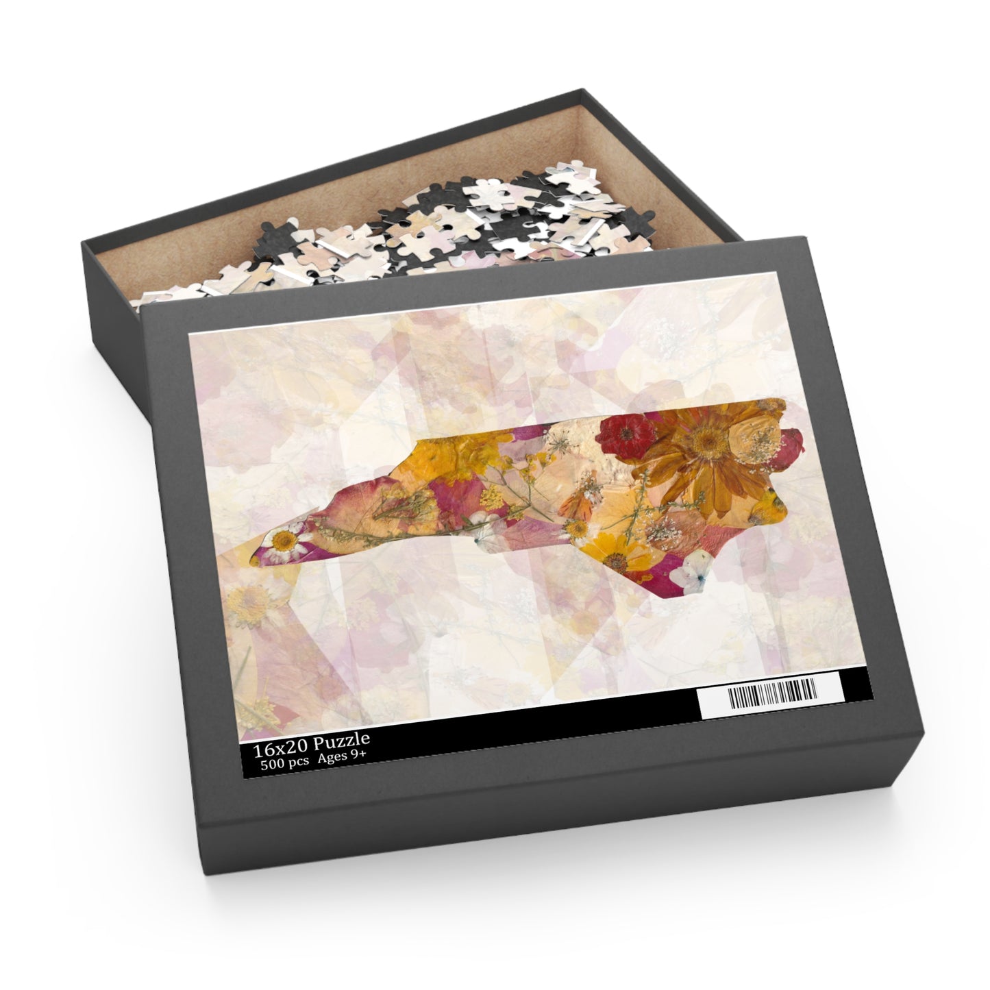 North Carolina Floral Map Puzzle – Vintage Botanical State Jigsaw (120/252/500 pcs)