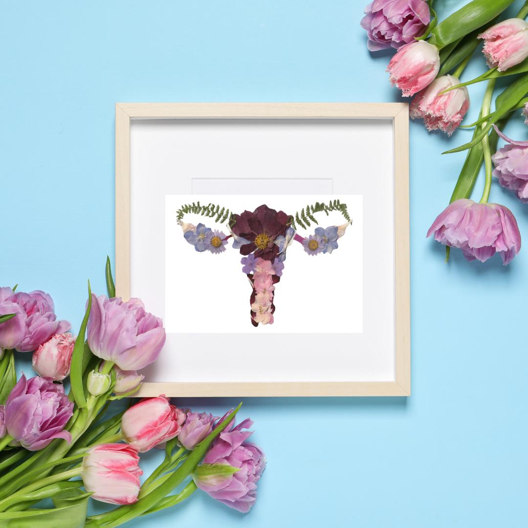 Pressed Flower Uterus Wall Art Print - Feminine Botanical Anatomy Decor