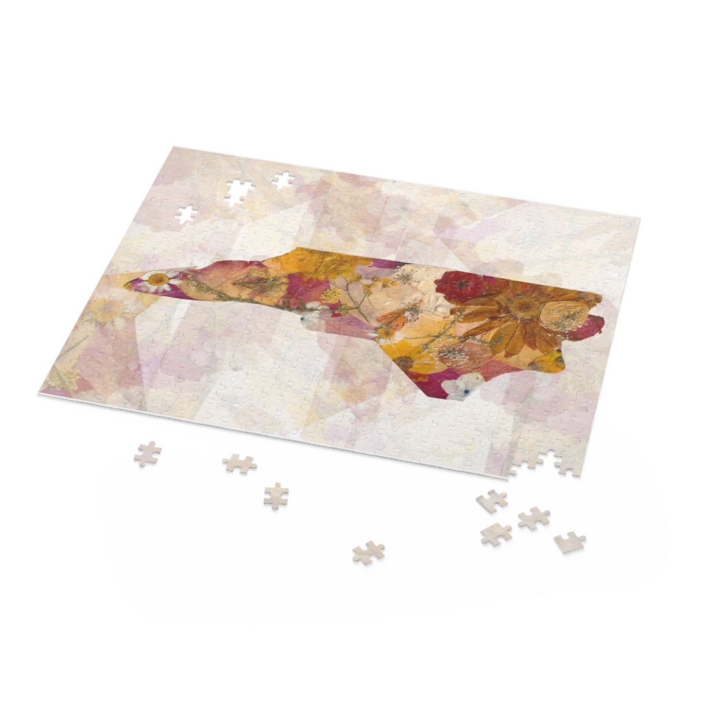 North Carolina Floral Map Puzzle – Vintage Botanical State Jigsaw (120/252/500 pcs)