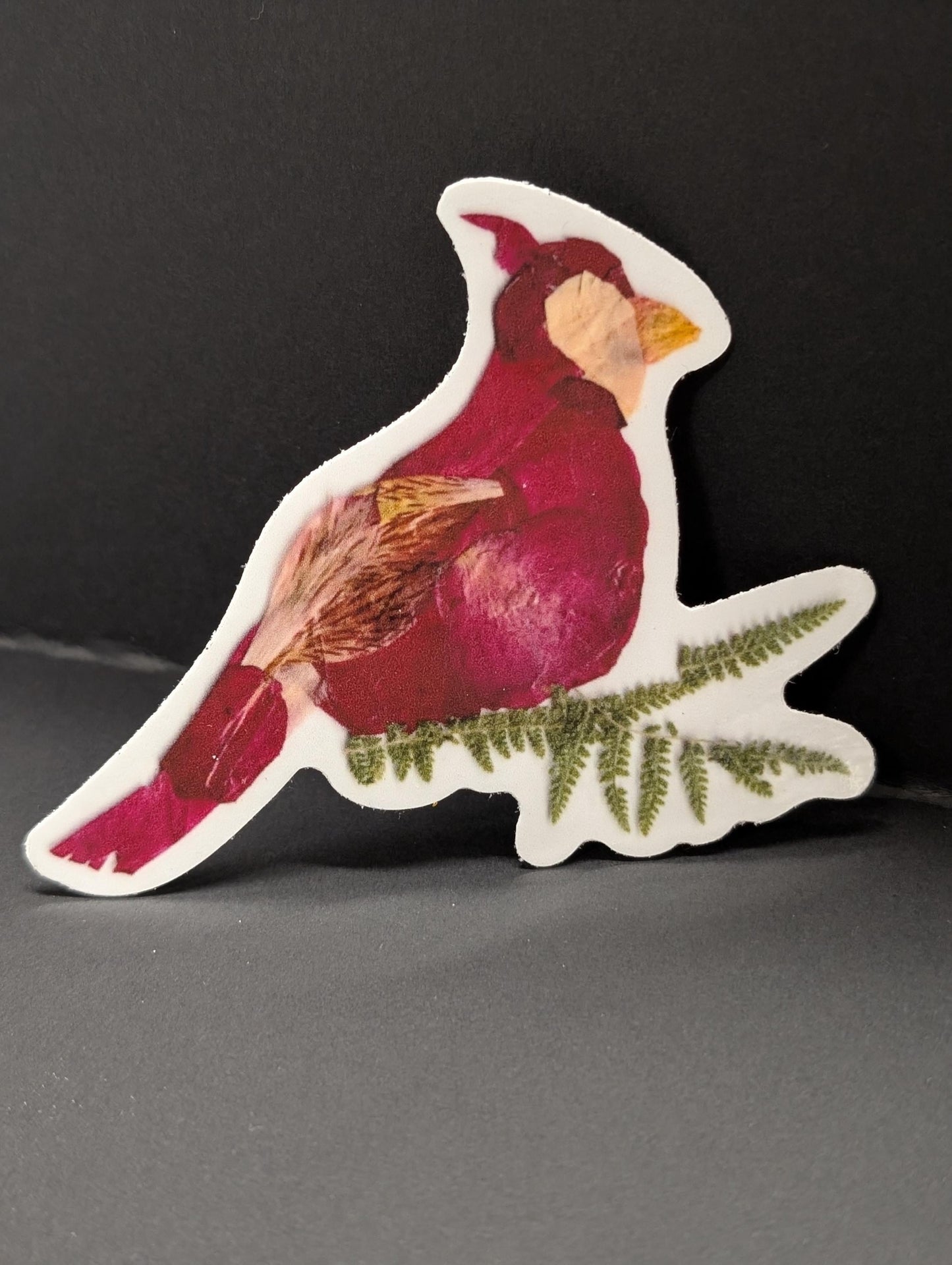 Pressed Flower Cardinal Sticker – Honoring Loved Ones with Nature’s Touch