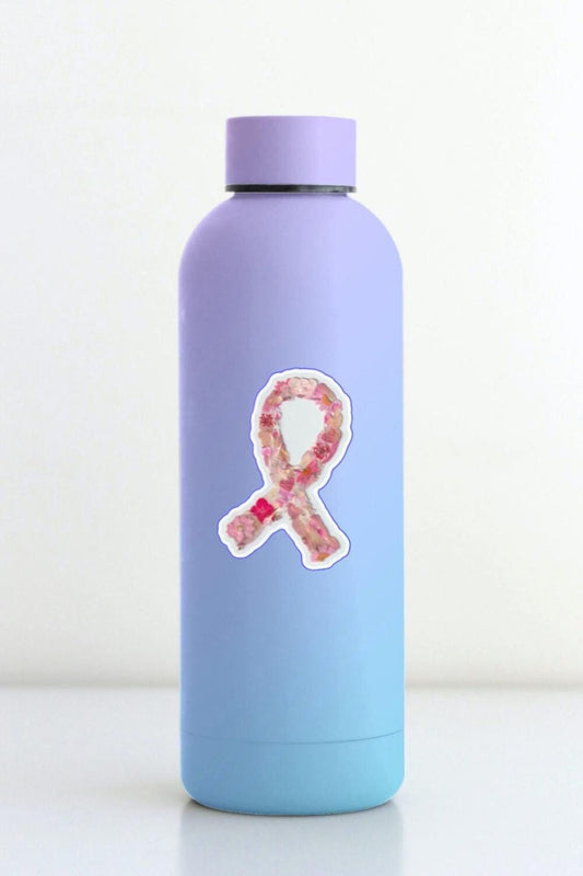 Pressed Flower Pink Ribbon Sticker – Breast Cancer Awareness