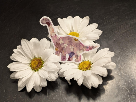 Floral Brachiosaurus Sticker – Printed Pressed Flower Dinosaur Art
